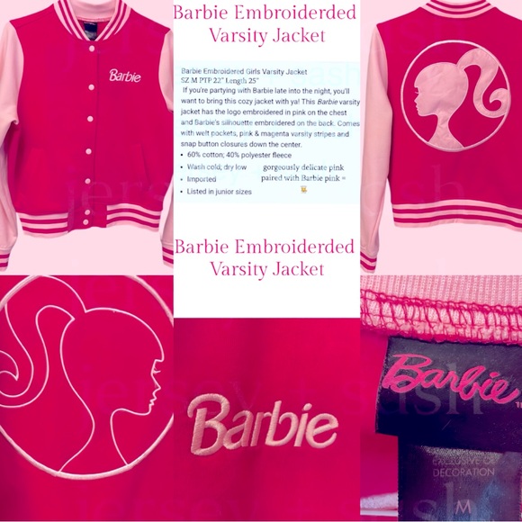 Barbie Jackets & Blazers - NWT GORGEOUSLY SOFT BARBIE EMBROIDERED VARSITY JACKET SzM BARBIE PK DELICATE PK